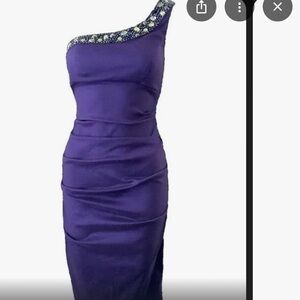 Xscape one shoulder embellished midi dress